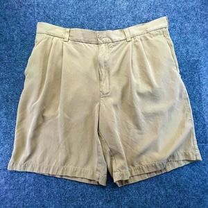 Tommy Bahama Pleated Shorts Mens 38 Tan Beige 8.5" Inseam Relax 100% Silk